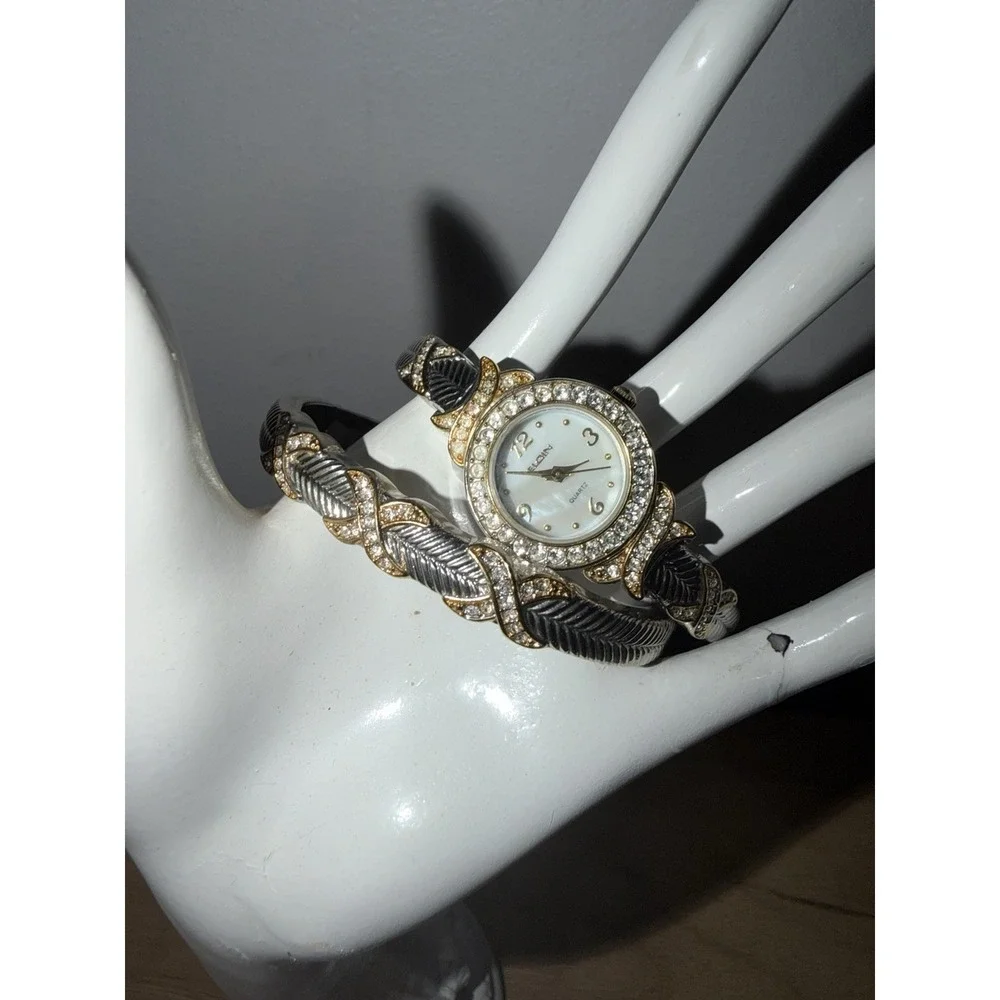 Elgin Women's Open Back Watch And Bangle Set Two Tone 6.5